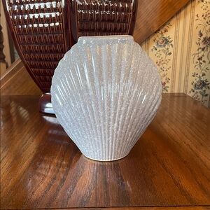 Vintage Art Deco Vase Seashell 1980s Deco Revival Vase Blue